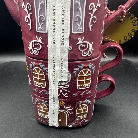 Anthropologie Ginger Ceramic Stoneware Tea For 2 Teapot Mug Set Stackable NEW - Picture 9 of 13